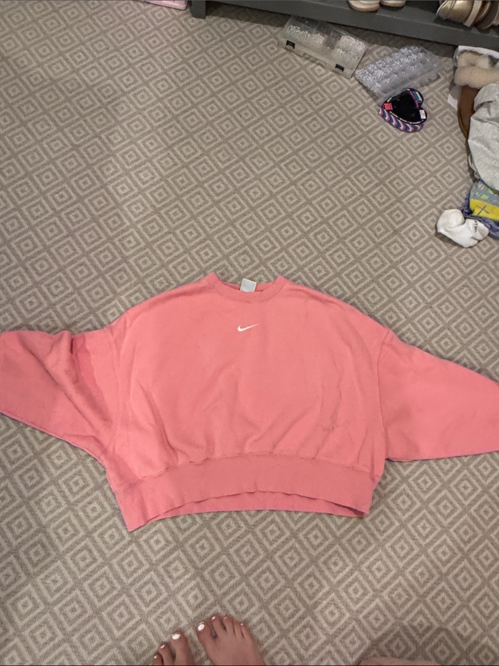 Nike Coral Pink Crewneck Sweatshirt with White Swoosh